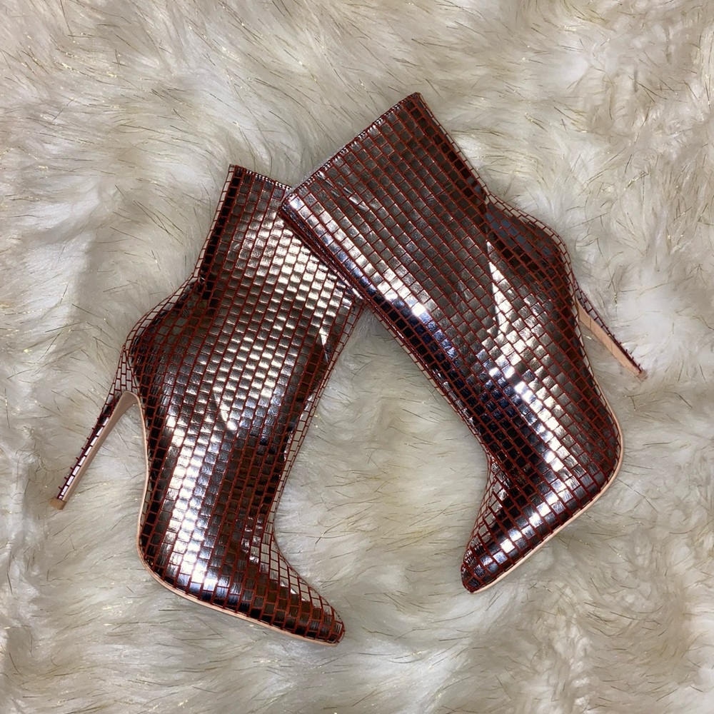 Maroon and silver Point Toe Bootie. In Box. - Picture 2 of 3